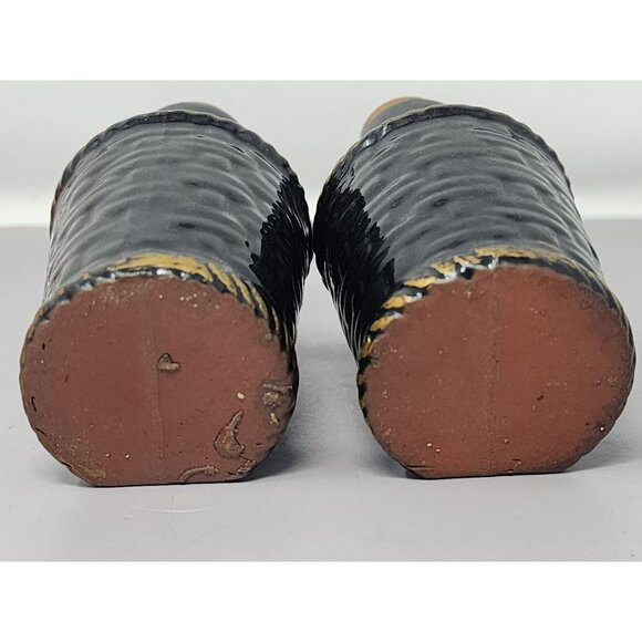 Vintage Black Ceramic Oil & Vinegar Cruet Set With Cork Stoppers Retro MCM Decor - Picture 6 of 10